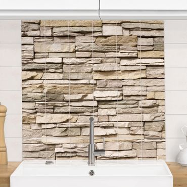 Tile sticker - Asian Stonewall - Stone Wall From Large Light Coloured Stones