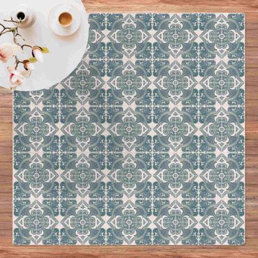 Cork mat - Tile Pattern Lisbon Pigeon Blue - Square 1:1