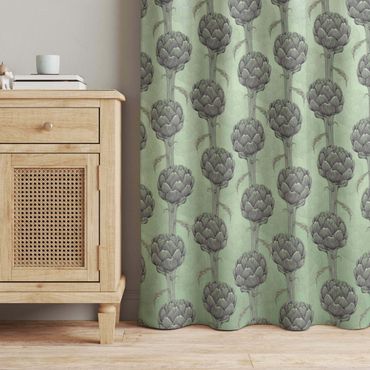 Curtain - Floral Elegance Artichoke With Gradient Green