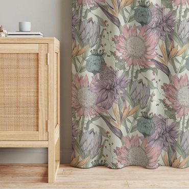 Curtain - Floral Elegance In Pastel On Mint Backdrop XXL