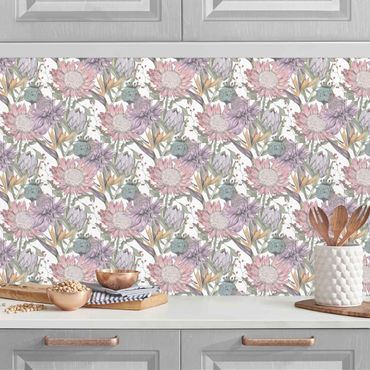 Kitchen wall cladding - Floral Elegance In Pastel XXL