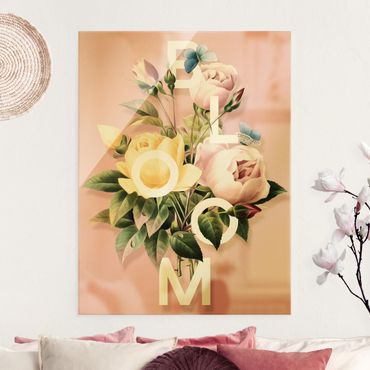 Glass print - Florale Typography - Bloom - Portrait format