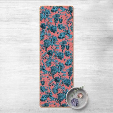 Yoga mat - Floral Copper Engraving Blue Coral