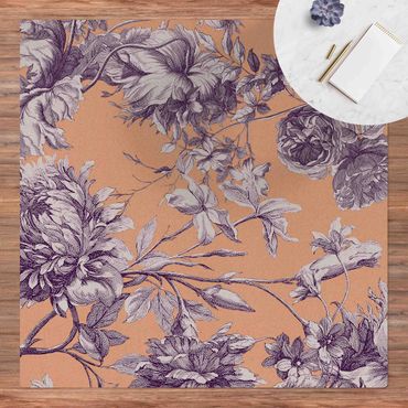 Cork mat - Floral Copper Engraving Mesh Purple - Portrait format 1:2
