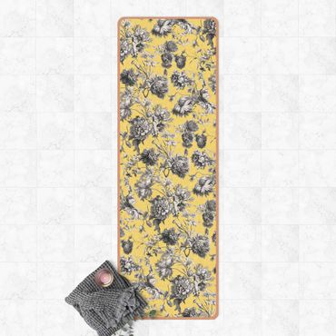Yoga mat - Floral Copper Engraving Greyish Yellow