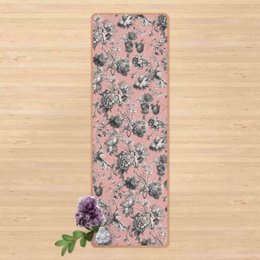 Yoga mat - Floral Copper Engraving Greyish Pink
