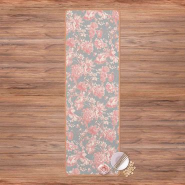 Yoga mat - Floral Copper Engraving Pink Grey