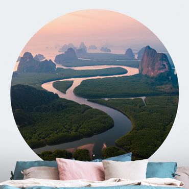 Self-adhesive round wallpaper - River Landscape In Thailand