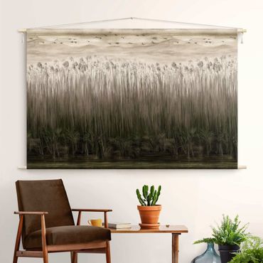 Tapestry - Mountainous Landscape behind River Reed In Beige