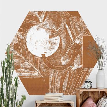 Self-adhesive hexagonal pattern wallpaper - Shapes And Leaves Copper I