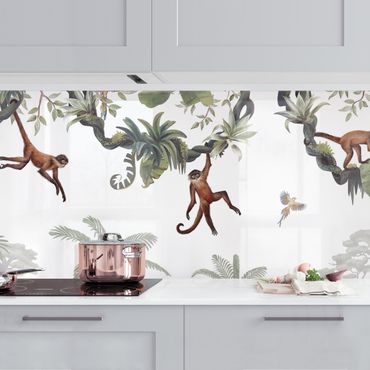 Kitchen wall cladding - Cheeky monkeys in tropical canopies