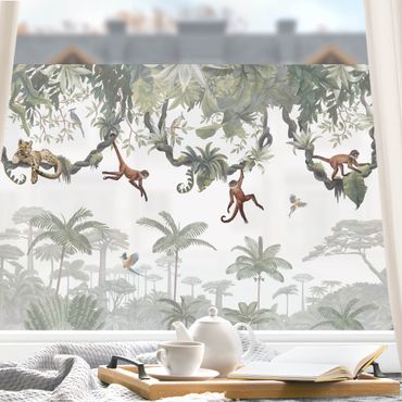 Window decoration - Cheeky monkeys in tropical canopies