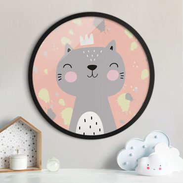 Circular framed print - Cheeky Cat