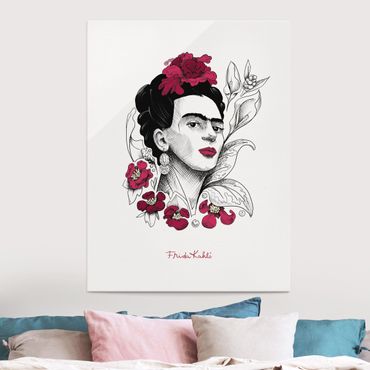 Glass print - Frida Kahlo Portrait With Flowers