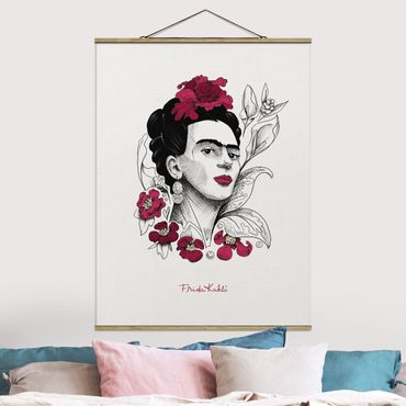 Fabric print with poster hangers - Frida Kahlo Portrait With Flowers - Portrait format 3:4