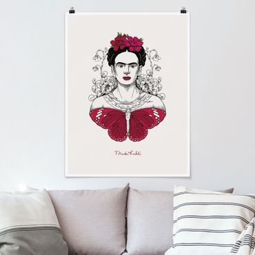 Poster art print - Frida Kahlo Portrait With Flowers And Butterflies