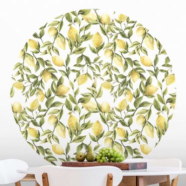 Self-adhesive round wallpaper - Fruity Lemons With Leaves