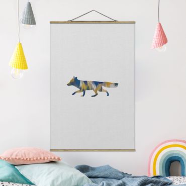 Fabric print with poster hangers - Fox In Blue And Yellow - Portrait format 2:3