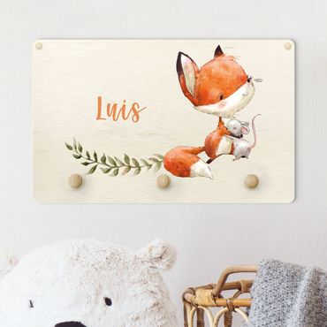 Coat rack for children - Fox And Mouse Are Friends With Customised Name