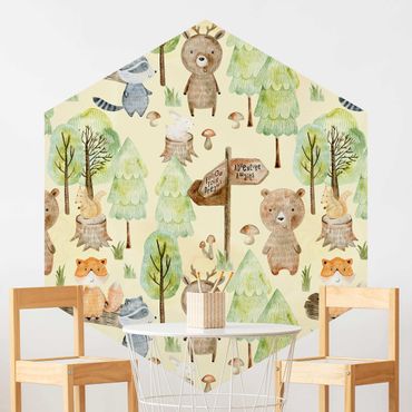 Self-adhesive hexagonal pattern wallpaper - Fox Forest Adventure Illustration