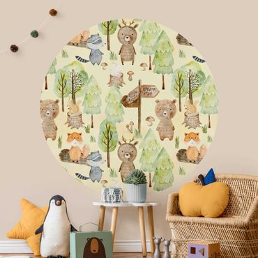 Self-adhesive round wallpaper kids - Fox Forest Adventure Illustration