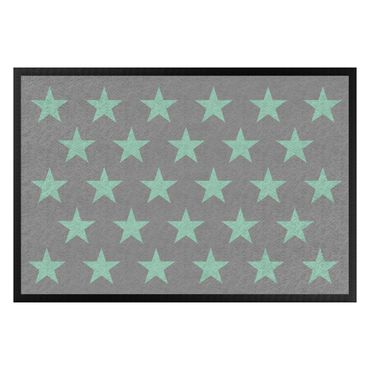 Doormat - Stars Staggered Grey Mint