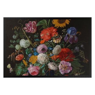 Doormat - Jan Davidsz de Heem - Tulips, a Sunflower, an Iris and other Flowers in a Glass Vase on the Marble Base of a Column