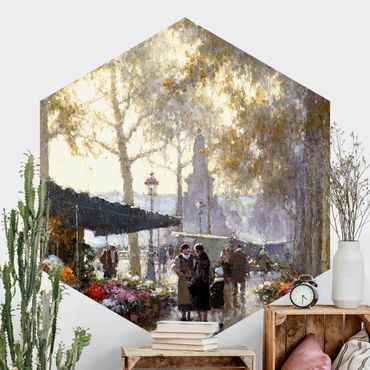 Self-adhesive hexagonal pattern wallpaper - Gaston De Latouche - The Flower Market