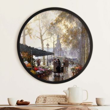 Circular framed print - Gaston De Latouche - The Flower Market