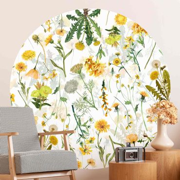 Self-adhesive round wallpaper - Yellow Wild Flowers
