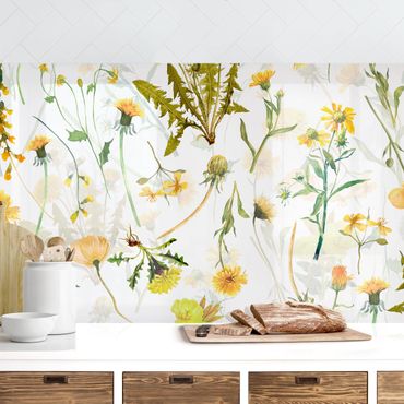 Kitchen wall cladding - Yellow Wild Flowers