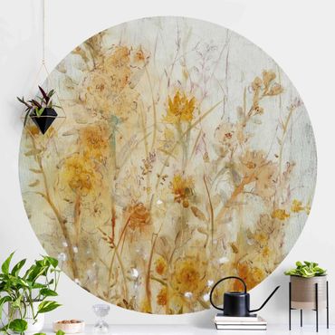 Self-adhesive round wallpaper - Yellow Meadow Of Wild Flowers