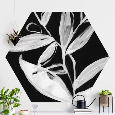 Self-adhesive hexagonal pattern wallpaper - Painted Leaves On Black