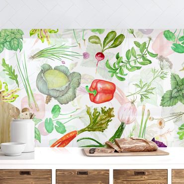 Kitchen wall cladding - Vegetables And Herbs Illustration