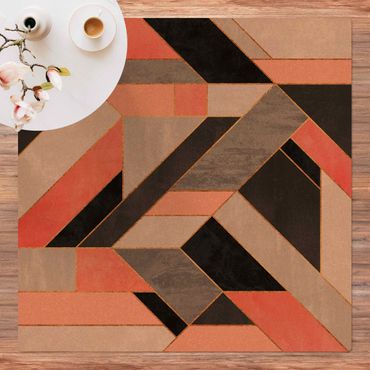 Cork mat - Geometry Pink And Gold - Square 1:1
