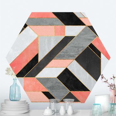 Self-adhesive hexagonal pattern wallpaper - Geometry Pink And Gold