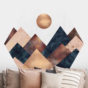 Self-adhesive hexagonal pattern wallpaper - Geometric Mountains Bronze