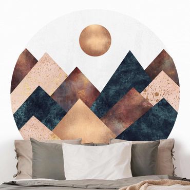 Self-adhesive round wallpaper - Geometric Mountains Bronze