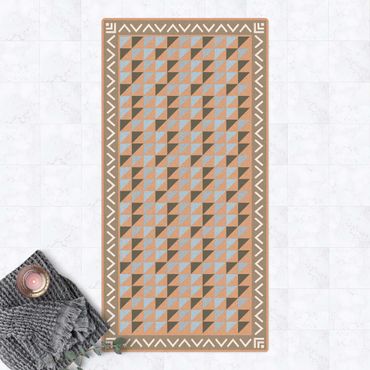 Cork mat - Geometrical Tiles small Triangles Pigeon Blue With Border - Portrait format 1:2