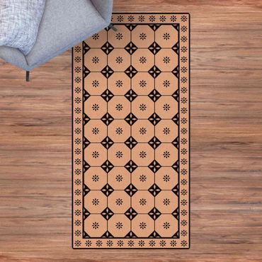 Cork mat - Geometrical Tiles Cottage Black And White With Border - Portrait format 1:2