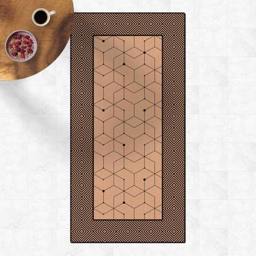 Cork mat - Geometrical Tiles Dotted Lines Black And White With Border - Portrait format 1:2