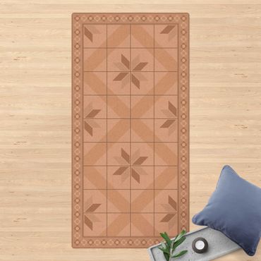 Cork mat - Geometrical Tiles Rhombic Flower Sand With Narrow Border - Portrait format 1:2