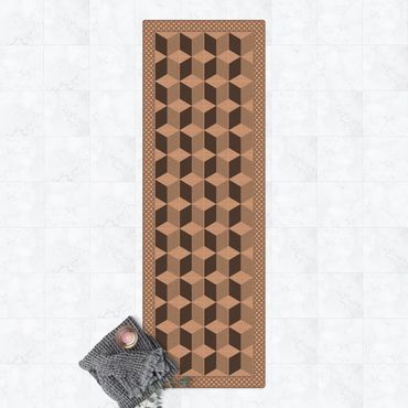 Cork mat - Geometrical Tiles Illusion Of Stairs In Grey With Border - Portrait format 1:3