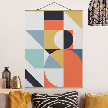 Fabric print with poster hangers - Geometrical Shapes Colourful ll - Portrait format 3:4