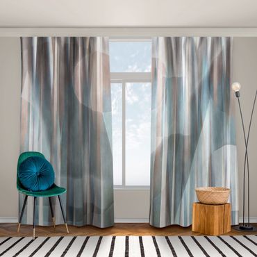 Curtain - Geometrical Shapes In Copper And Blue