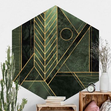 Self-adhesive hexagonal pattern wallpaper - Geometric Shapes Emerald Gold