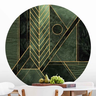 Self-adhesive round wallpaper - Geometric Shapes Emerald Gold