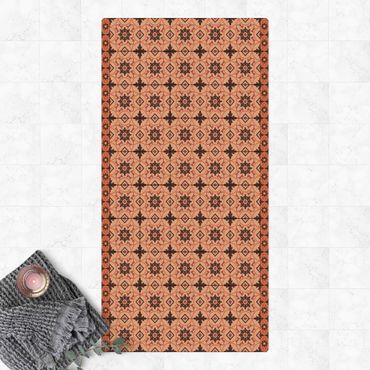 Cork mat - Geometrical Tile Mix Flower Orange - Portrait format 1:2