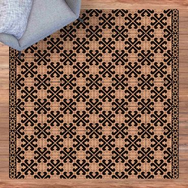 Cork mat - Geometrical Tile Mix Hearts Black - Square 1:1