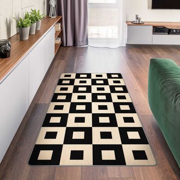 Rug - Geometrical Pattern of Black and Beige squares